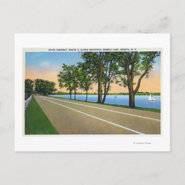 Carte Postale Vue de la route Hwy 5 sur le lac Seneca (Devant)