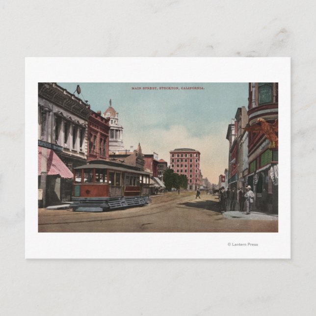 Carte Postale Vue de la rue principale avec voiture de rue (Devant)