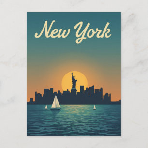 Carte Postale Vue de la skyline de New York au coucher du soleil