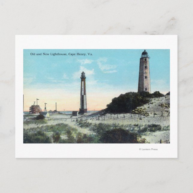 Carte Postale Vue de l'ancien et du nouveau phareCape Henry, VA (Devant)