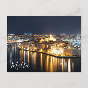 Carte Postale Vue de Trois villes à Malte la nuit