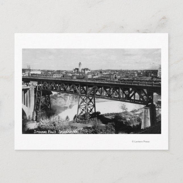 Carte Postale Vue des chutes Spokane et du pont (Devant)