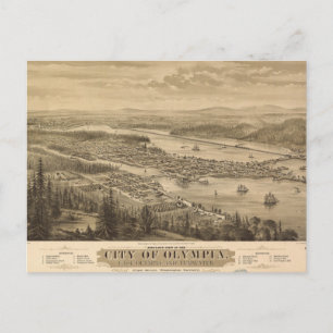 Carte Postale Vue d'oiseau d'Olympia, Washington (1879)