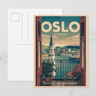 Carte Postale Vue du balcon d'Oslo Norvège vintage et cadeaux