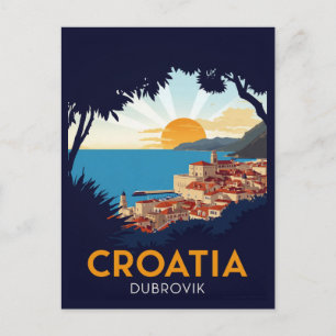 Carte Postale Vue du coucher de soleil sur Dubrovnik Vintage