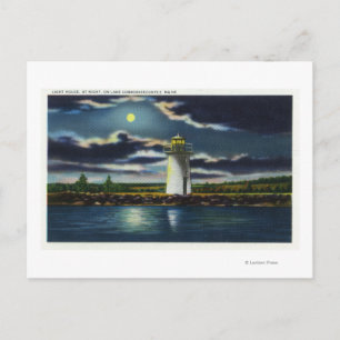 Carte Postale Vue du phare du lac Cobbosseecontee à la nuit