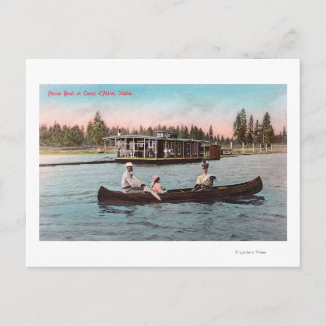Carte Postale Vue d'un bateau à la maison sur le lac (Devant)