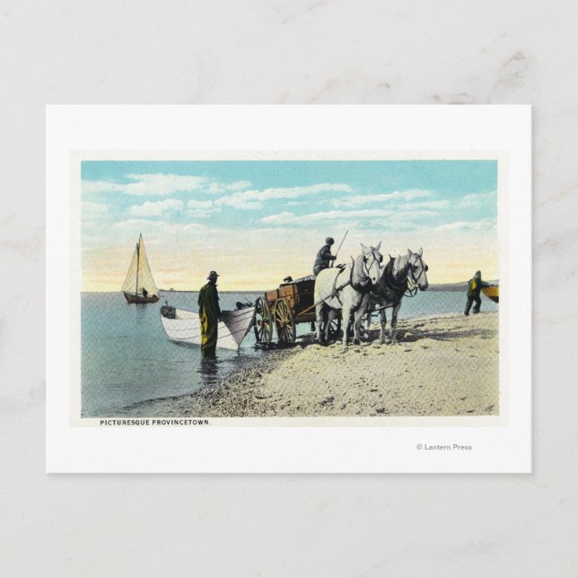 Carte Postale Vue d'un panier à cheval tirant dans un bateau (Devant)
