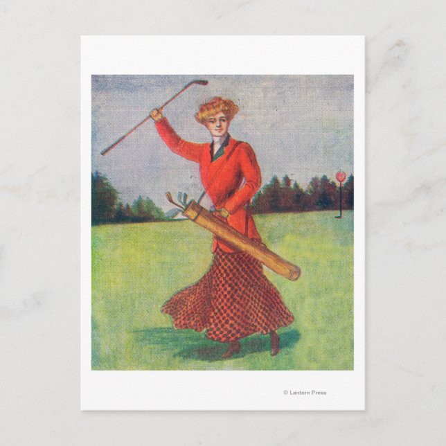 Carte Postale Vue d'une femme en golf rouge (Devant)