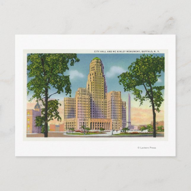 Carte Postale Vue extérieure de l'hôtel de ville et du McKinley (Devant)