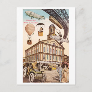Carte Postale Vue futuriste vintage de Faneuil Hall, Boston