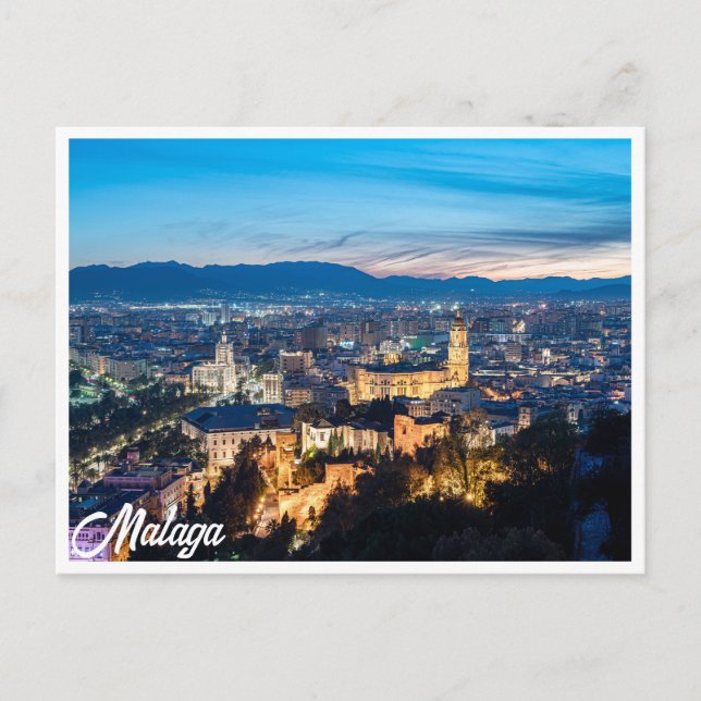 Carte Postale Vue nocturne de la cathédrale de Malaga à Malaga,  (Devant)