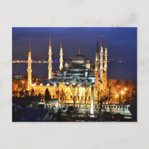 Carte Postale Vue nocturne de la Mosquée Bleue d'Istanbul Turqui
