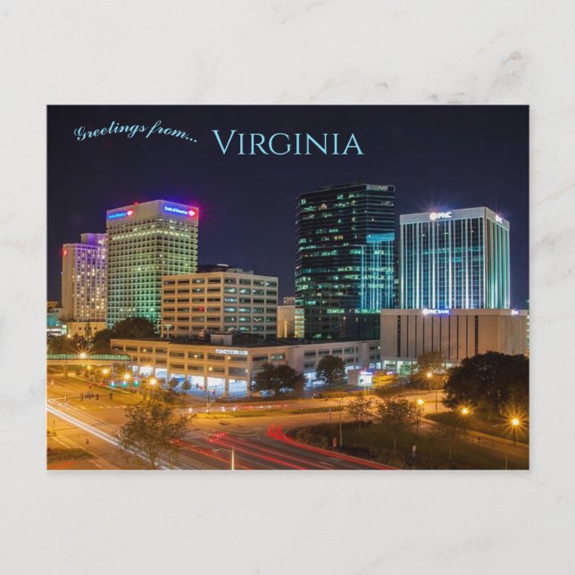 Carte Postale Vue nocturne de Norfolk Virginie (Devant)