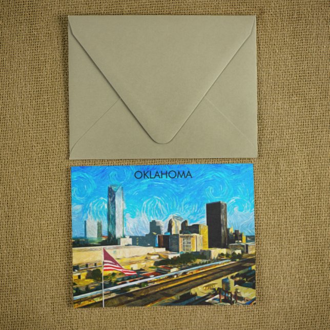 Carte Postale Vue panoramique couleur Oklahoma City Skyline (oklahoma city panorama view postcard)