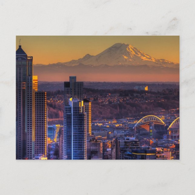 Carte Postale Vue panoramique du centre-ville de Seattle, footba (Devant)