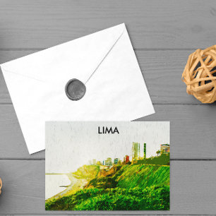 Carte Postale Vue panoramique Lima Pérou aquarelle