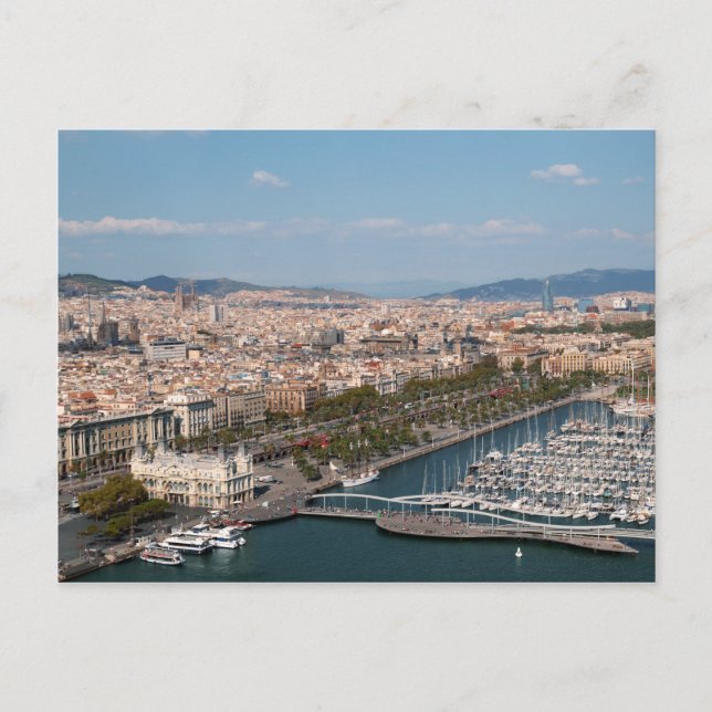 Carte Postale Vue panoramique sur Port Vell à Barcelone, Espagne (Devant)