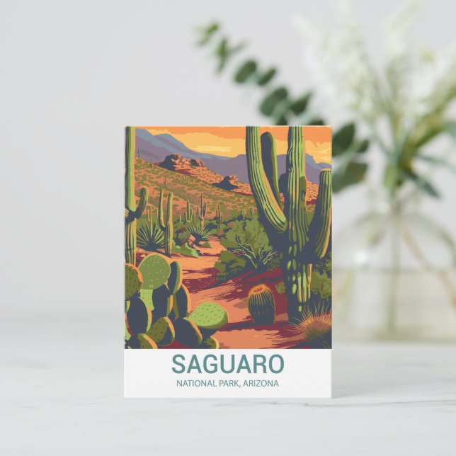 Carte Postale Vue Pittoresque du rétro Saguaro (Debout devant)