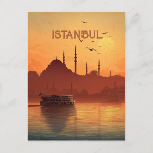 Carte Postale Vue Rétro du Coucher de Soleil Istanbul Turquie Vo