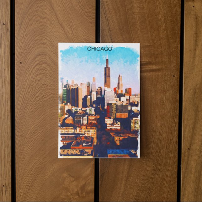 Carte Postale Vue Skyline de l'Illinois de Chicago (chicago skyline watercolor city postcard)