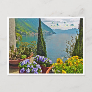 Carte Postale Vue sur le lac de Côme à travers des fleurs en pot