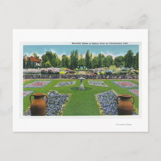 Carte Postale Vue sur les jardins du lac Chautauqua (Devant)