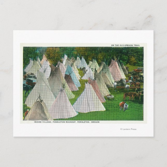 Carte Postale Vue sur un village indien et Pendleton (Devant)