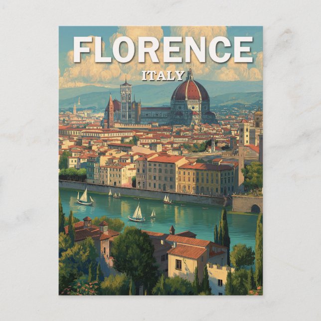 Carte Postale Vue vintage sur l'horizon de Florence Italie (Devant)