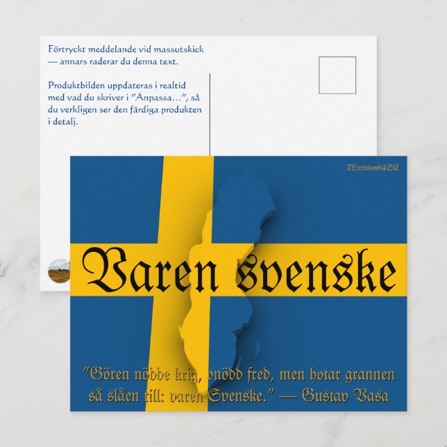 Carte Postale Vykort — Varen svenske (Devant / Derrière)