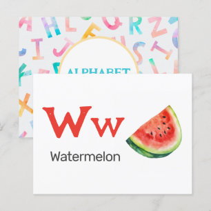 Carte Postale W est pour Watermelon - Alphabet Flash Card