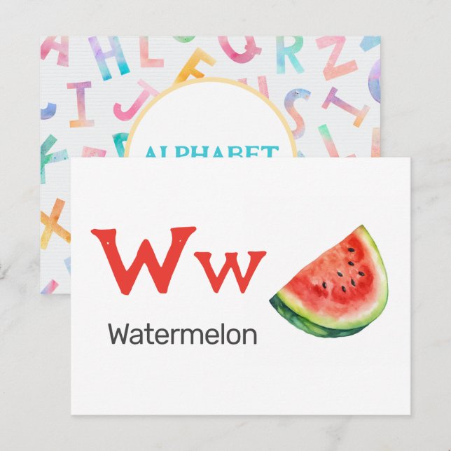 Carte Postale W est pour Watermelon - Alphabet Flash Card (Devant / Derrière)