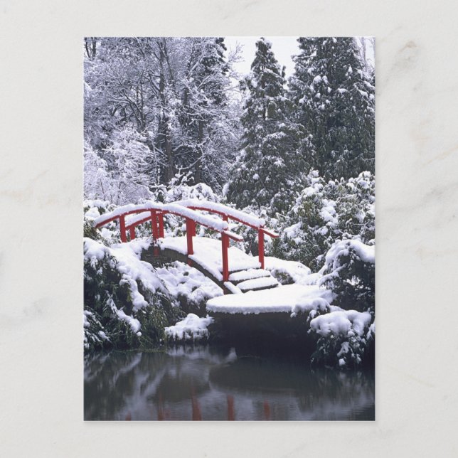 Carte Postale WA, Seattle, pont Moon et étang après l'hiver (Devant)