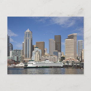 Carte Postale WA, Seattle, Seattle skyline avec ferry boat