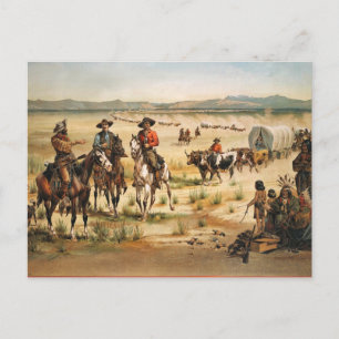 Carte Postale Wagon Train peinture vintage
