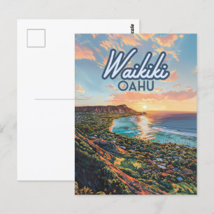 Carte Postale Waikiki Beach Honolulu Oahu Hawaii Retro