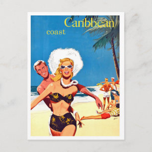 Carte Postale Waikiki, jeune heureux en vacances, voyage vintage