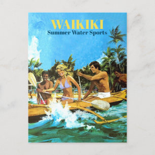 Carte Postale Waikiki, Sports nautiques d'été, Vintage voyage