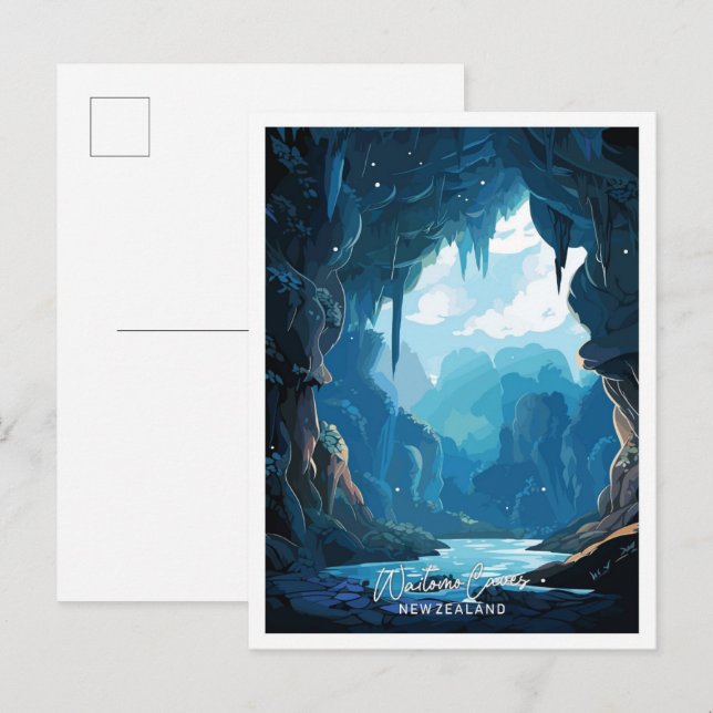 Carte Postale Waitomo Caves Nouvelle-Zélande Voyage illustration (Devant / Derrière)