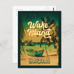 Carte Postale Wake Island Hawaii Palmiers rétro Vintages 60s