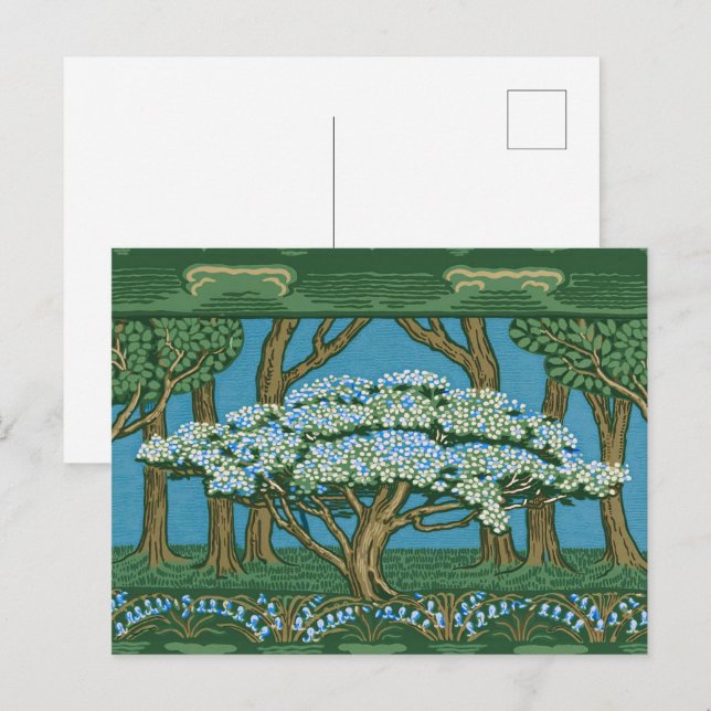 Carte Postale Walter Crane May Tree Wallpaper Green Blue (Devant / Derrière)