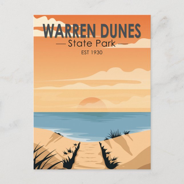 Carte Postale Warren Dunes State Park Michigan Rétro (Devant)