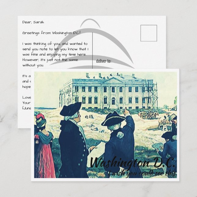 Carte Postale Washington DC Construire la Maison Blanche (Devant / Derrière)