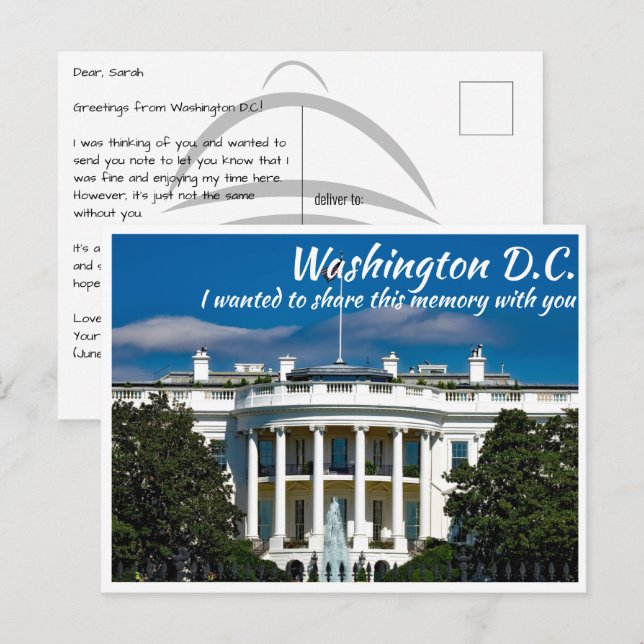 Carte Postale Washington DC La Maison Blanche (Devant / Derrière)