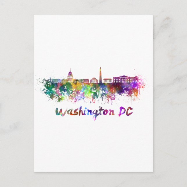 Carte Postale Washington DC skyline in watercolor (Devant)