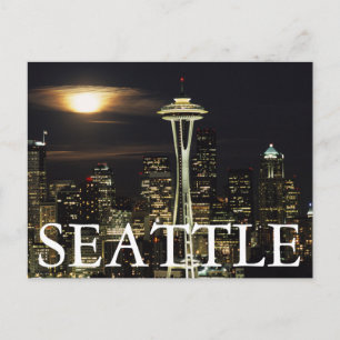 Carte Postale Washington, Seattle, Skyline la nuit depuis Kerry 