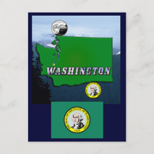Carte Postale Washington State Map Faux Quarter, Phoque, Montagn