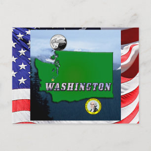 Carte Postale Washington State Map Faux Quarter, Phoque, Montagn