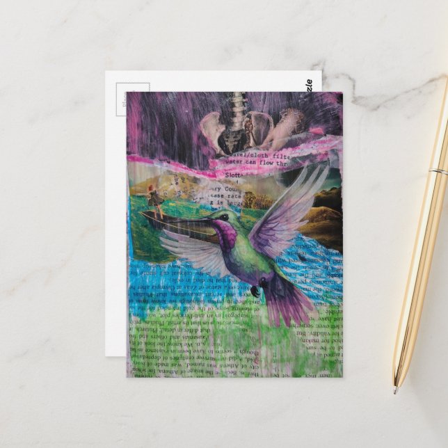 Carte Postale Water Flow Through Abstract Mixed Media Collage (Devant/Arrière en situation)