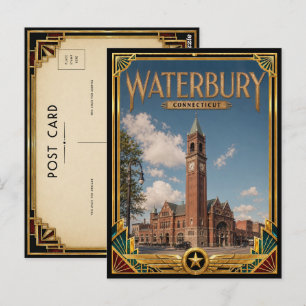 Carte Postale Waterbury Connecticut Art Déco vintage de l'âge d'